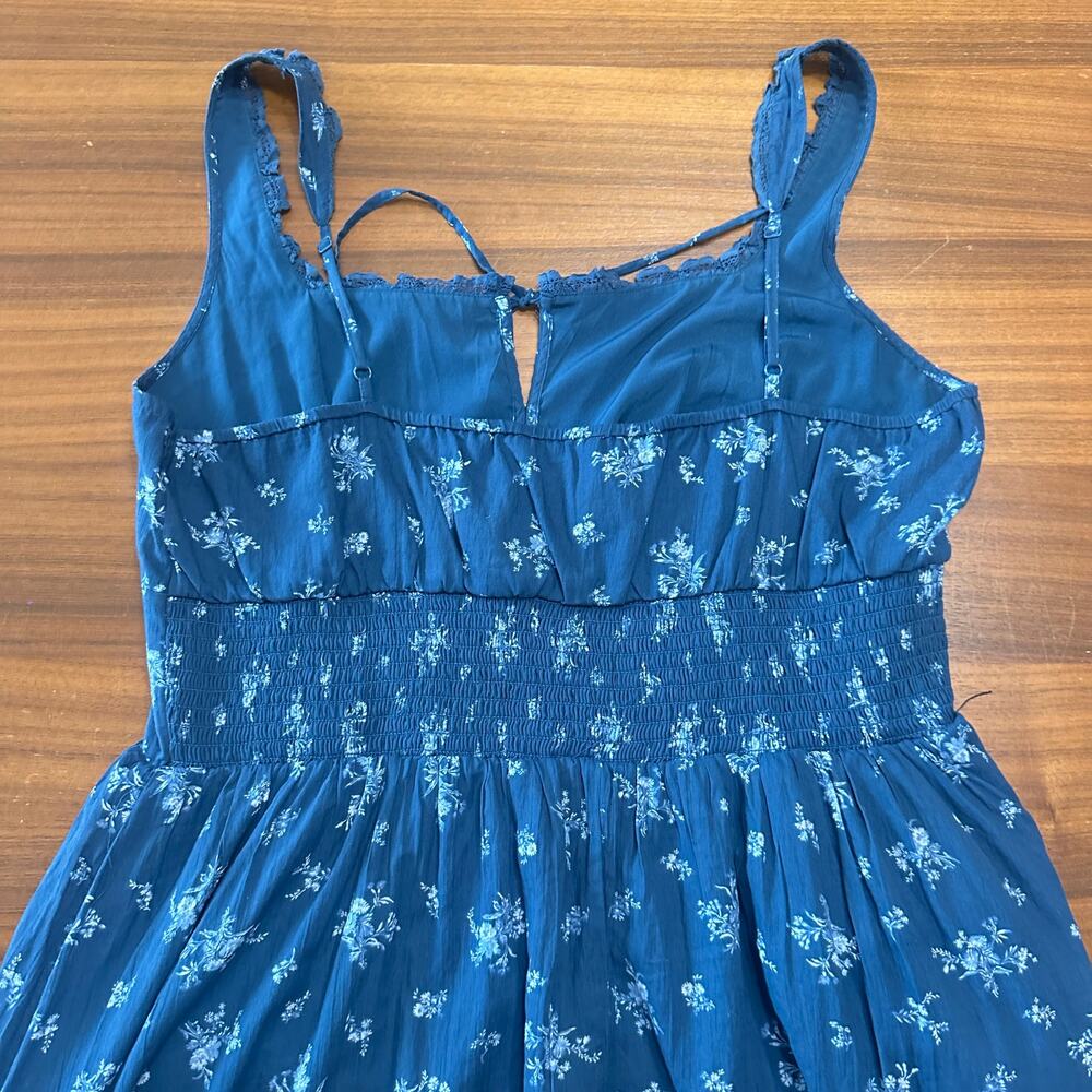 AE American Eagle Navy Corset Floral Midi Dress, Smocked Milkmaid Cottage XL - Picture 11 of 14